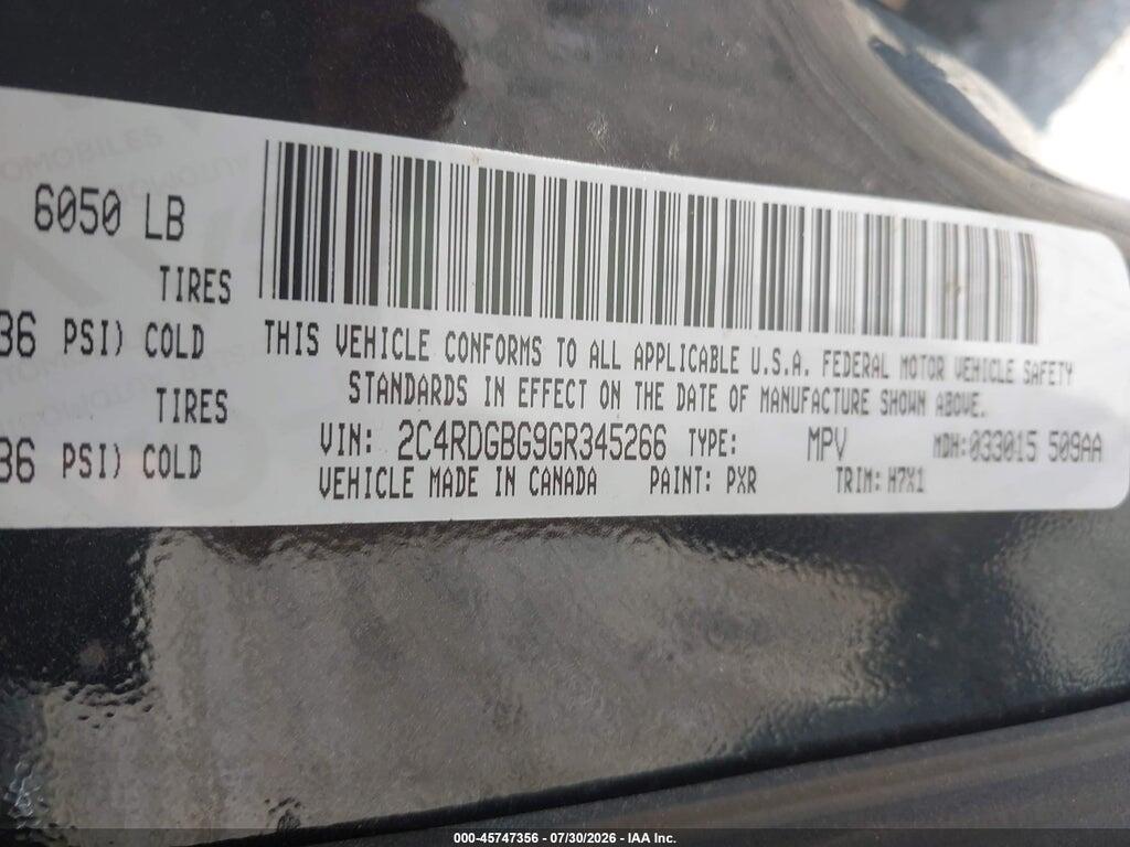 2C4RDGBG9GR345266 2016 DODGE GRAND CARAVAN photo no. 9