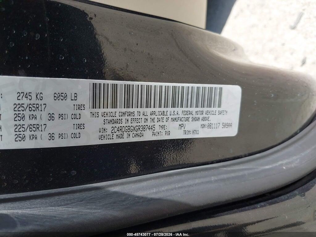 2C4RDGBGXGR387445 2016 DODGE GRAND CARAVAN photo no. 9