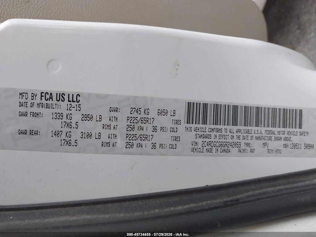 2C4RDGCG6GR242059 2016 DODGE GRAND CARAVAN photo no. 9