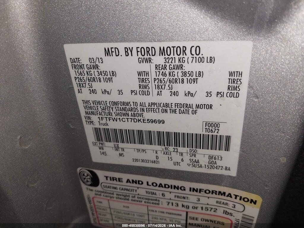 1FTFW1CT7DKE59699 2013 FORD F-150 photo no. 9