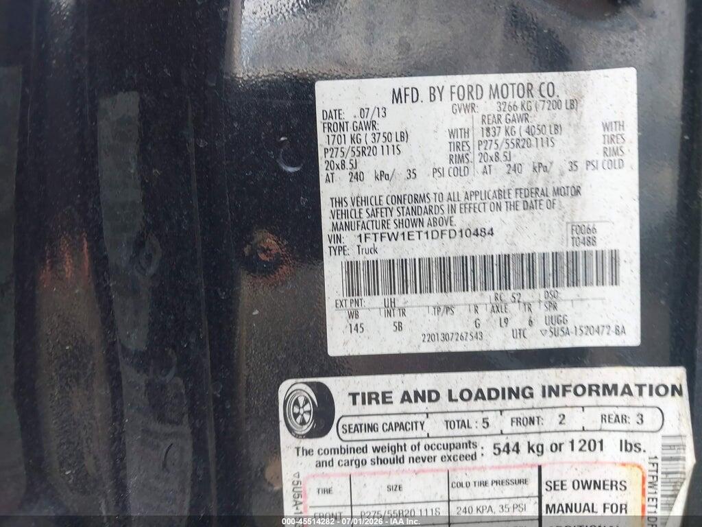 1FTFW1ET1DFD10484 2013 FORD F-150 photo no. 9