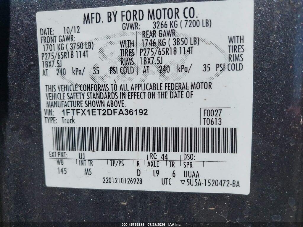 1FTFX1ET2DFA36192 2013 FORD F-150 photo no. 9