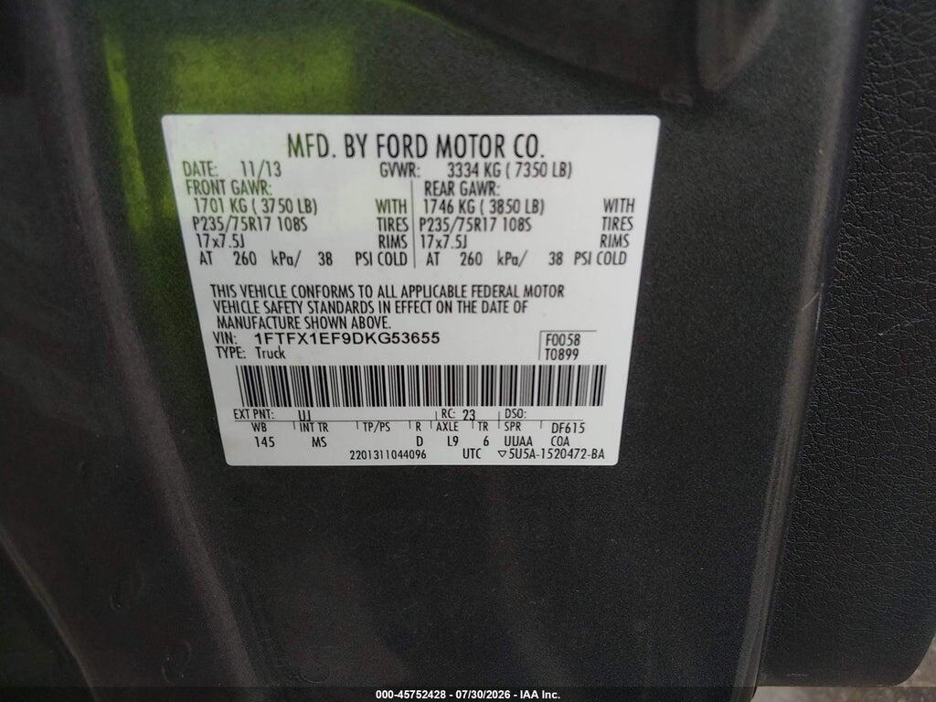 1FTFX1EF9DKG53655 2013 FORD F-150 photo no. 9