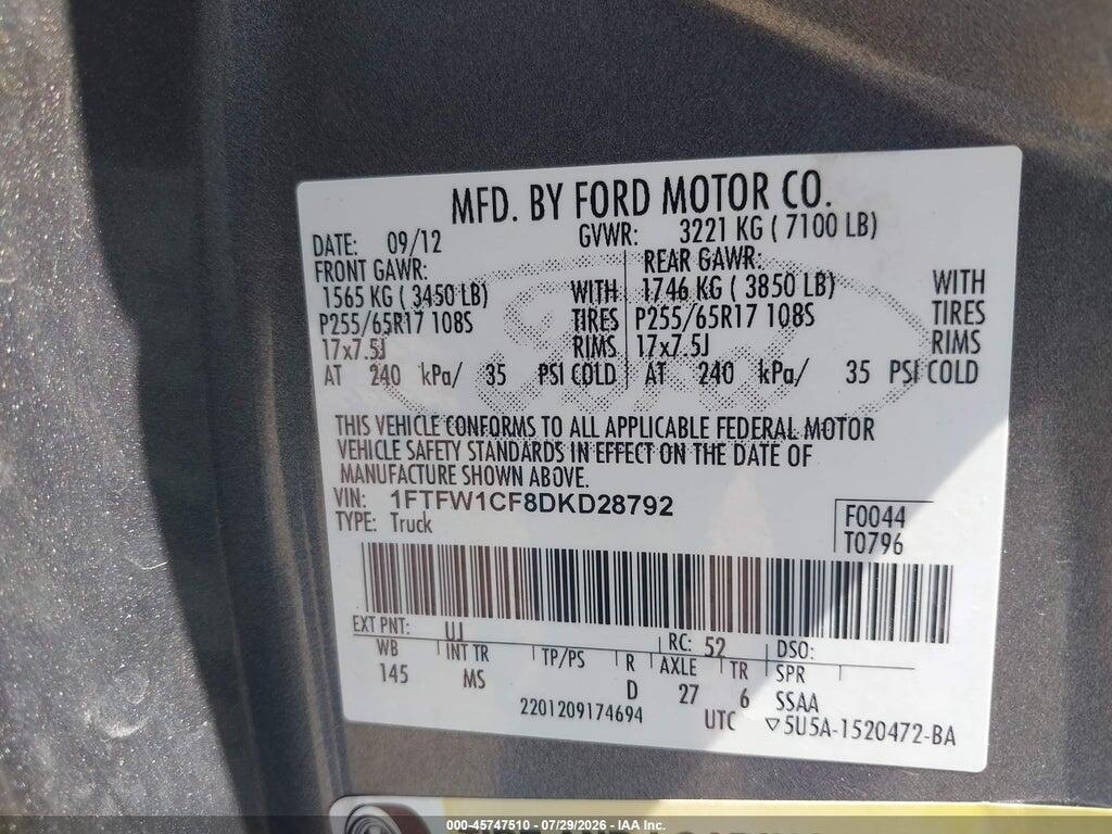 1FTFW1CF8DKD28792 2013 FORD F-150 photo no. 9