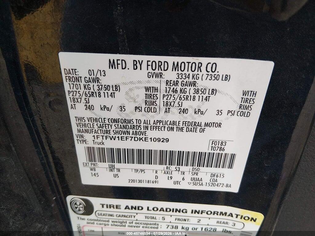 1FTFW1EF7DKE10929 2013 FORD F-150 photo no. 9