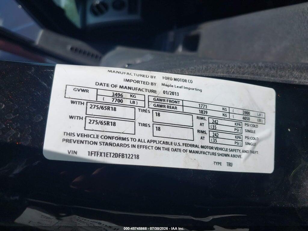 1FTFX1ET2DFB12218 2013 FORD F-150 photo no. 9