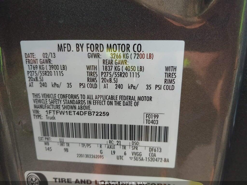 1FTFW1ET4DFB72259 2013 FORD F-150 photo no. 9