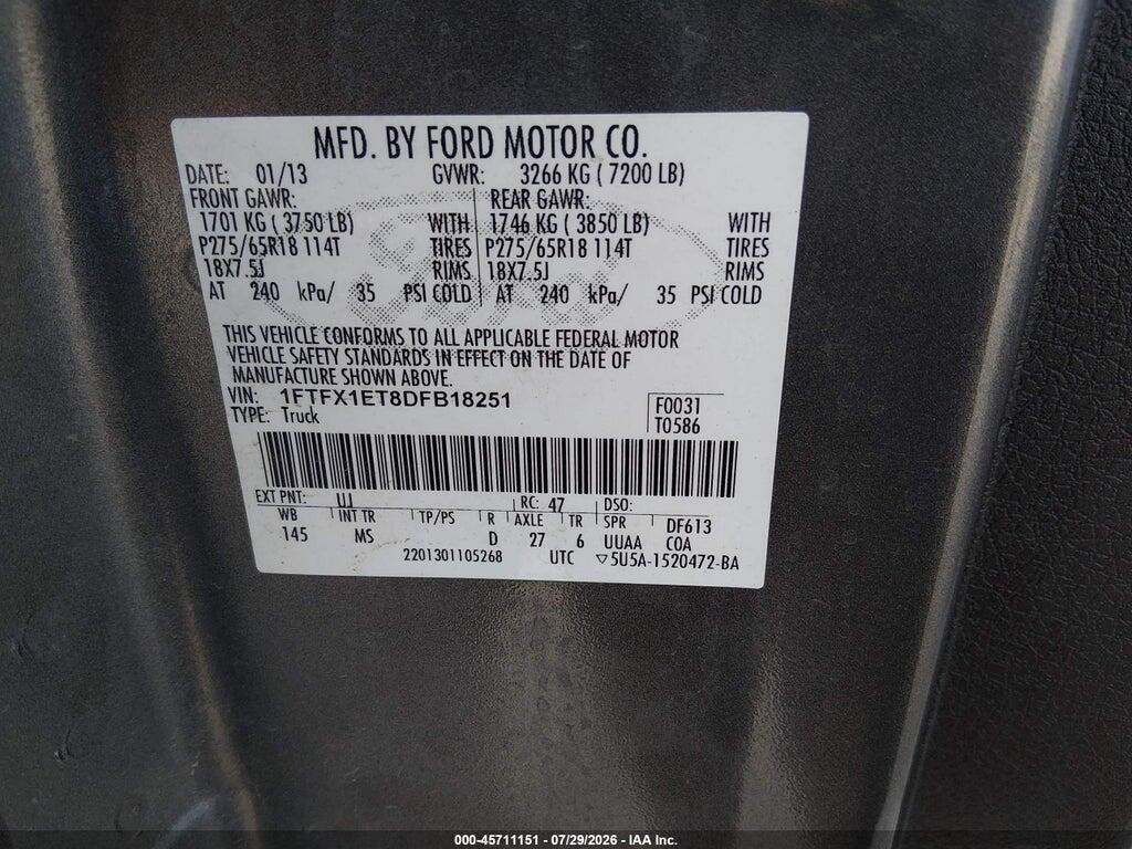 1FTFX1ET8DFB18251 2013 FORD F-150 photo no. 9