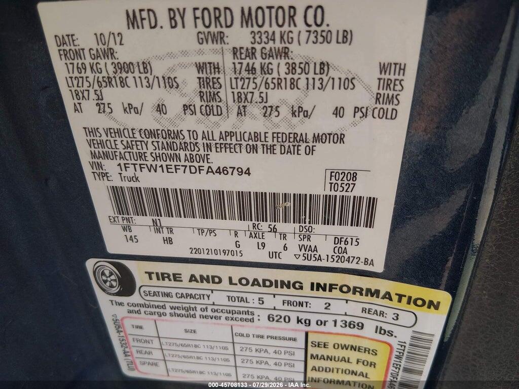 1FTFW1EF7DFA46794 2013 FORD F-150 photo no. 9
