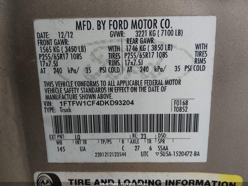 1FTFW1CF4DKD93204 2013 FORD F-150 photo no. 9