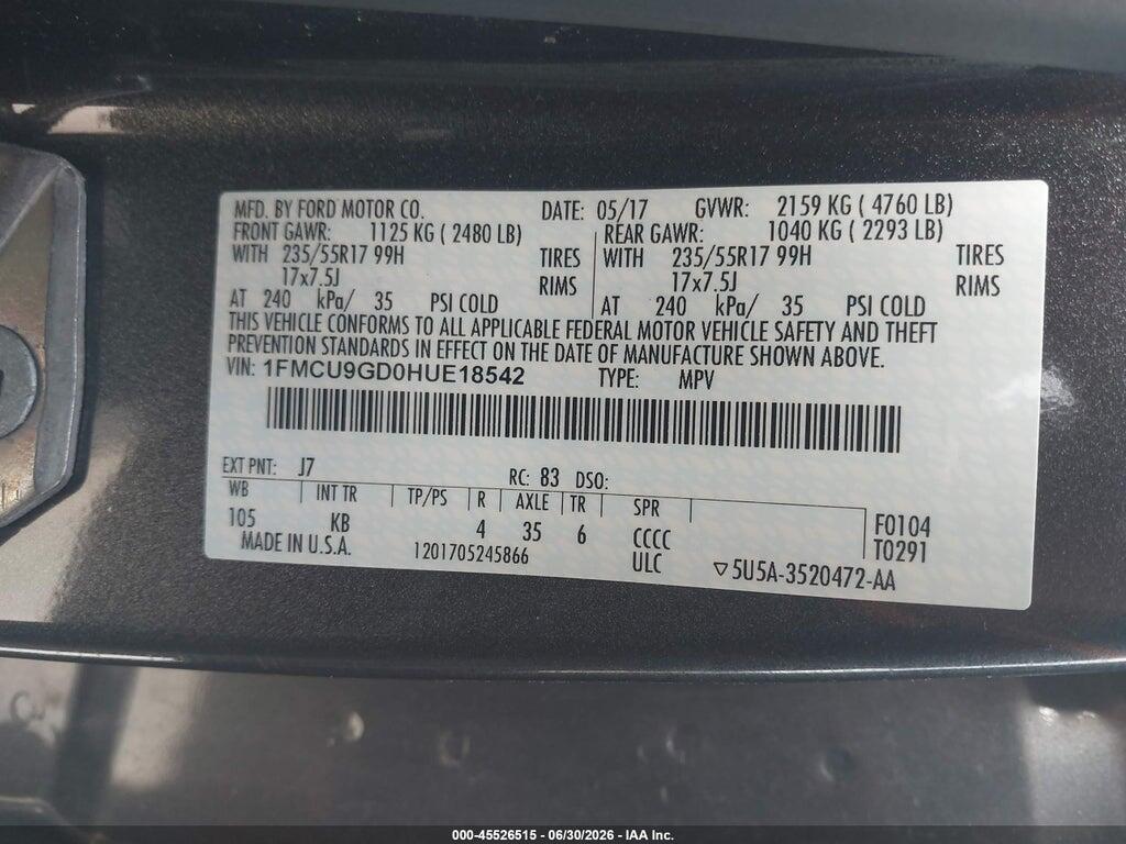 1FMCU9GD0HUE18542 2017 FORD ESCAPE photo no. 9