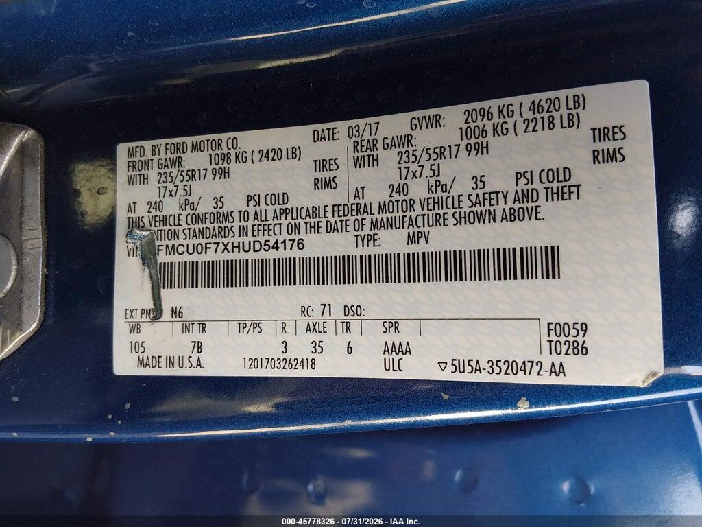 1FMCU0F7XHUD54176 2017 FORD ESCAPE photo no. 9