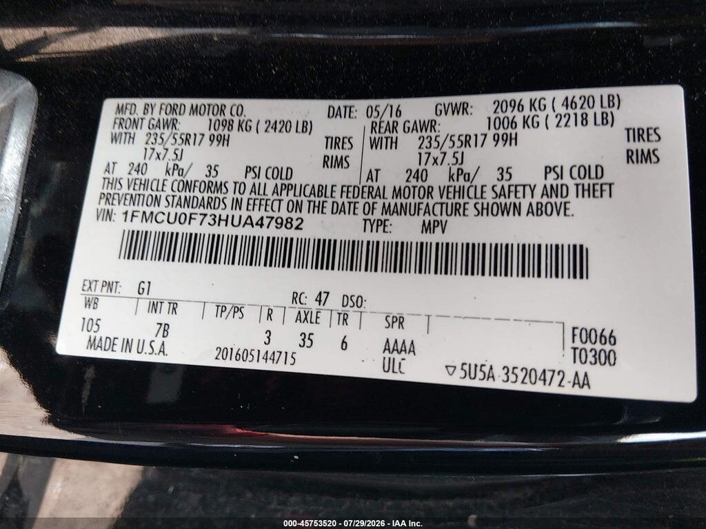 1FMCU0F73HUA47982 2017 FORD ESCAPE photo no. 9