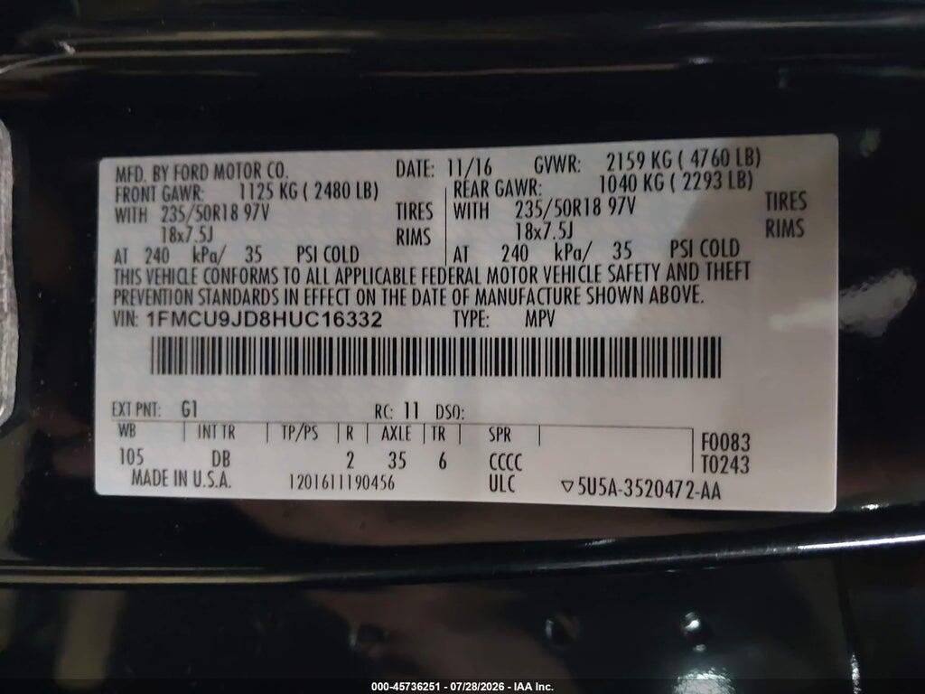 1FMCU9JD8HUC16332 2017 FORD ESCAPE photo no. 9