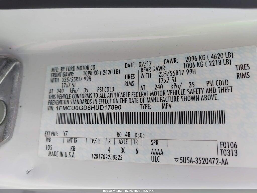 1FMCU0GD6HUD17890 2017 FORD ESCAPE photo no. 9