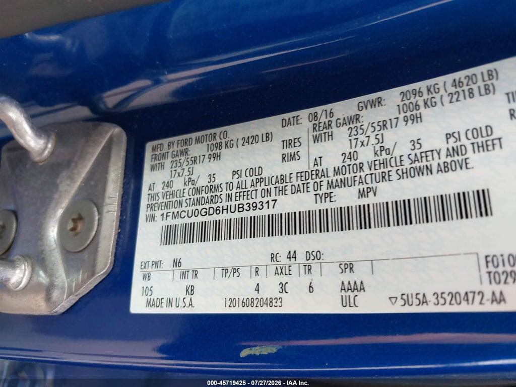 1FMCU0GD6HUB39317 2017 FORD ESCAPE photo no. 9