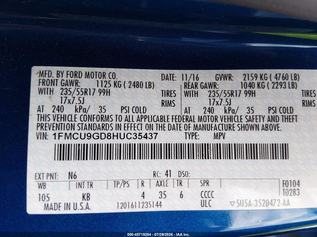 1FMCU9GD8HUC35437 2017 FORD ESCAPE photo no. 9