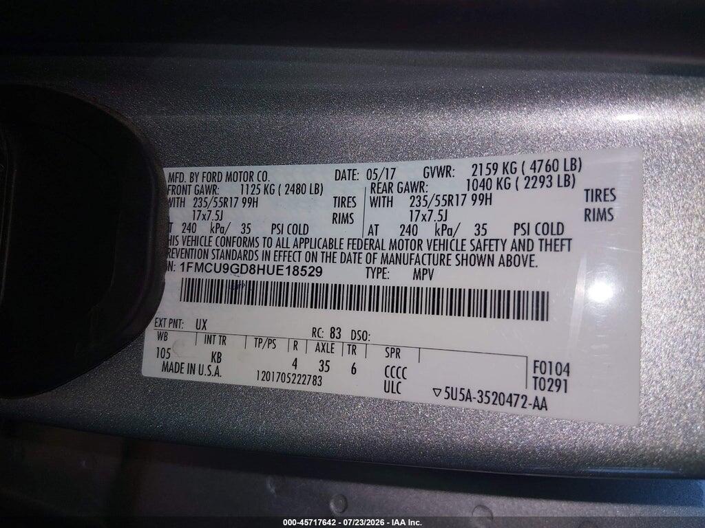 1FMCU9GD8HUE18529 2017 FORD ESCAPE photo no. 9