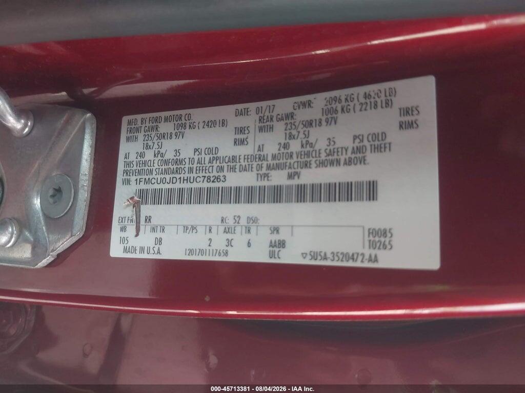 1FMCU0JD1HUC78263 2017 FORD ESCAPE photo no. 9