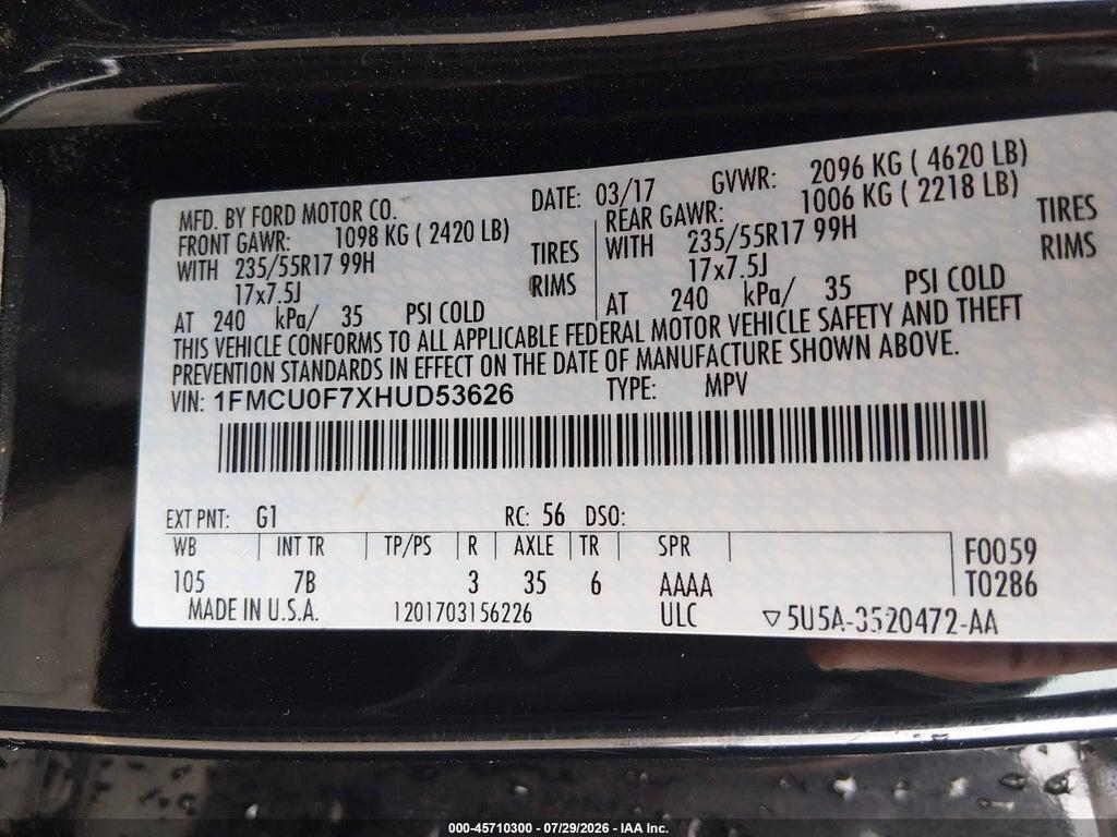 1FMCU0F7XHUD53626 2017 FORD ESCAPE photo no. 9