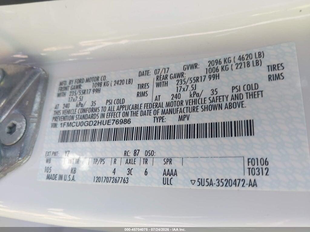 1FMCU0GD2HUE76986 2017 FORD ESCAPE photo no. 9