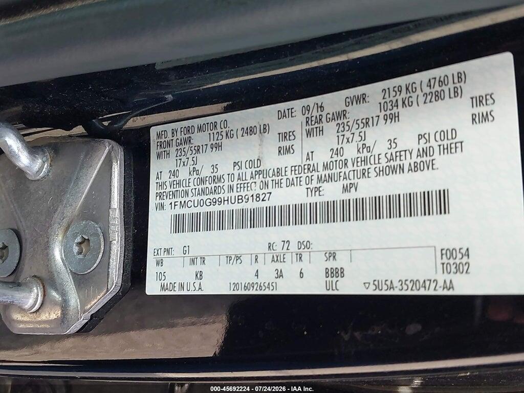 1FMCU0G99HUB91827 2017 FORD ESCAPE photo no. 9