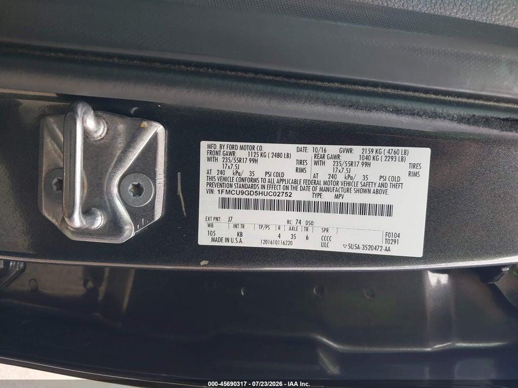 1FMCU9GD5HUC02752 2017 FORD ESCAPE photo no. 9