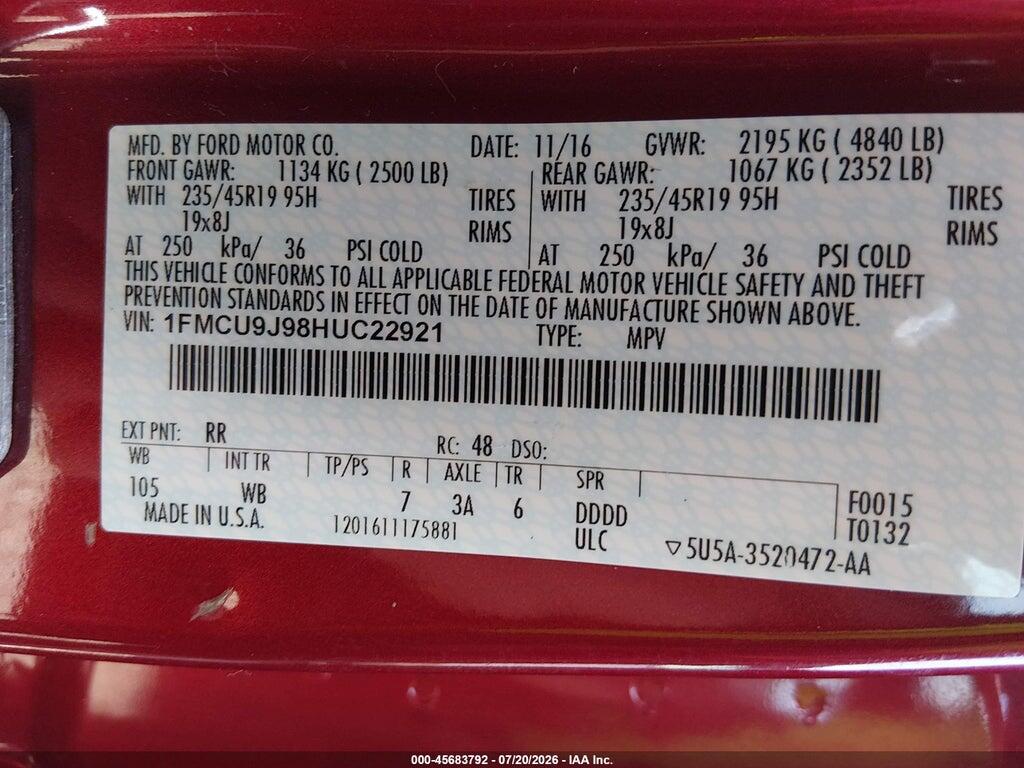 1FMCU9J98HUC22921 2017 FORD ESCAPE photo no. 9