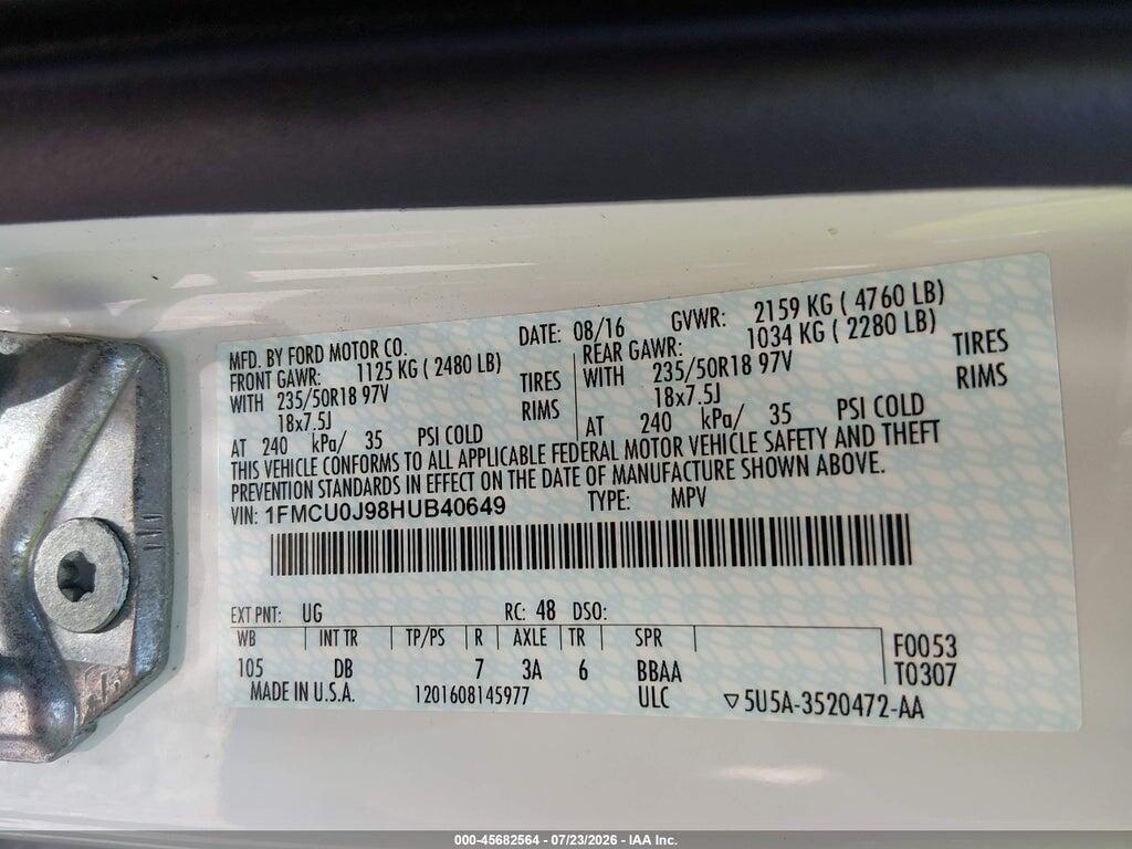 1FMCU0J98HUB40649 2017 FORD ESCAPE photo no. 9