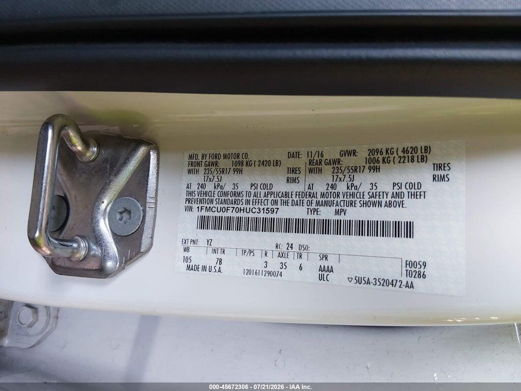 1FMCU0F70HUC31597 2017 FORD ESCAPE photo no. 9