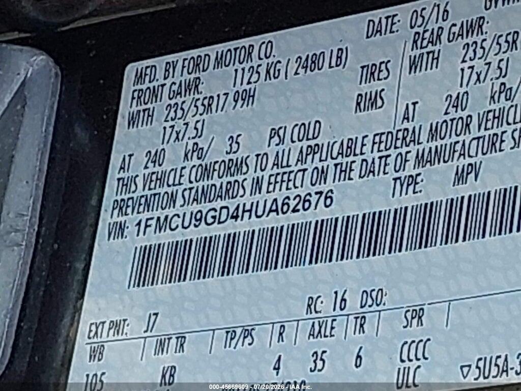 1FMCU9GD4HUA62676 2017 FORD ESCAPE photo no. 9
