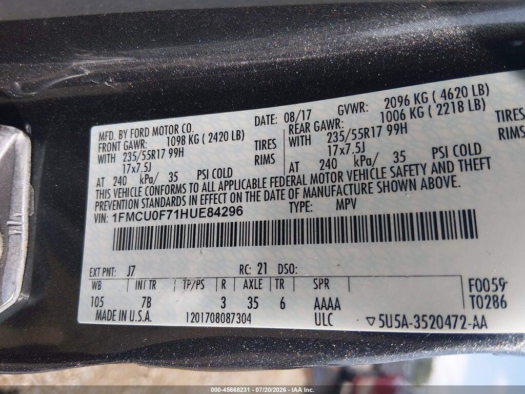 1FMCU0F71HUE84296 2017 FORD ESCAPE photo no. 9