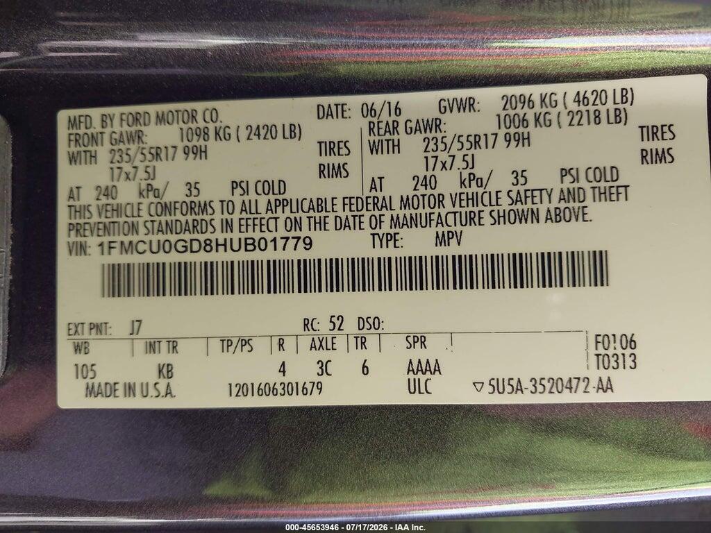 1FMCU0GD8HUB01779 2017 FORD ESCAPE photo no. 9