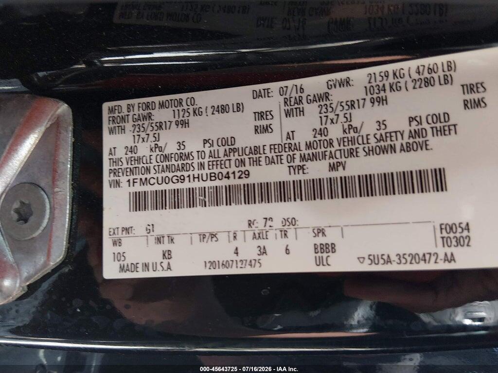 1FMCU0G91HUB04129 2017 FORD ESCAPE photo no. 9