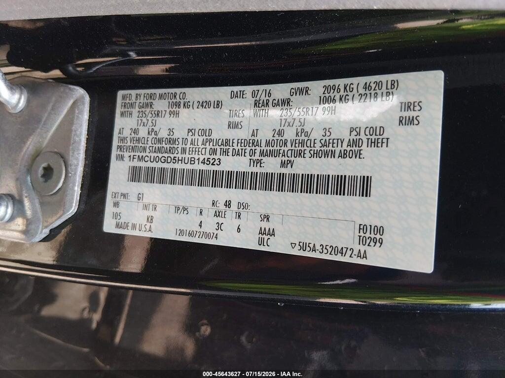 1FMCU0GD5HUB14523 2017 FORD ESCAPE photo no. 9