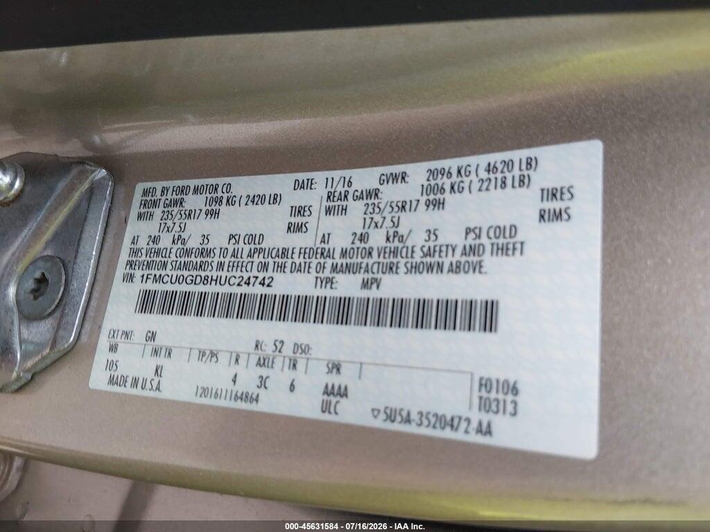 1FMCU0GD8HUC24742 2017 FORD ESCAPE photo no. 9