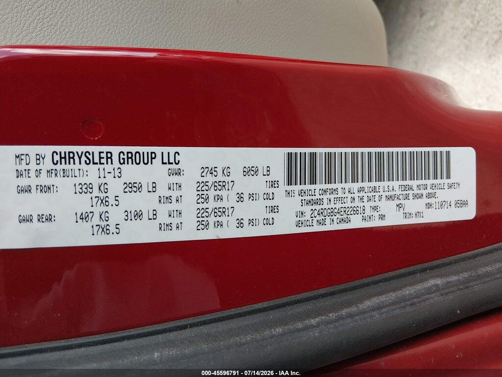 2C4RDGBG4ER226618 2014 DODGE GRAND CARAVAN photo no. 9