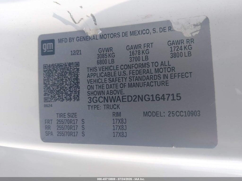 3GCNWAED2NG164715 2022 CHEVROLET SILVERADO 1500 LTD photo no. 9