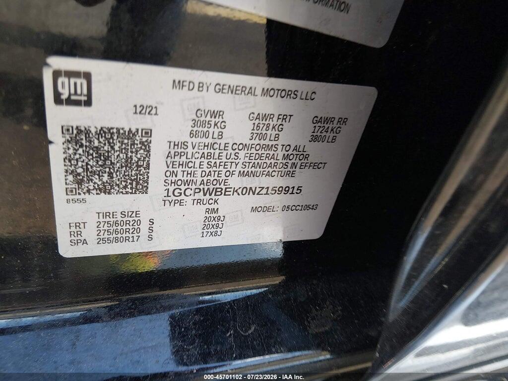 1GCPWBEK0NZ159915 2022 CHEVROLET SILVERADO 1500 LTD photo no. 9