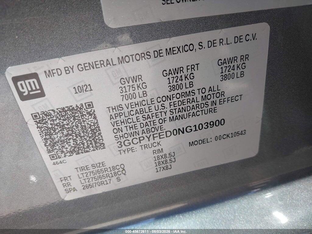 3GCPYFED0NG103900 2022 CHEVROLET SILVERADO 1500 LTD photo no. 9