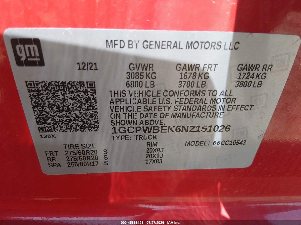 1GCPWBEK6NZ151026 2022 CHEVROLET SILVERADO 1500 LTD photo no. 9