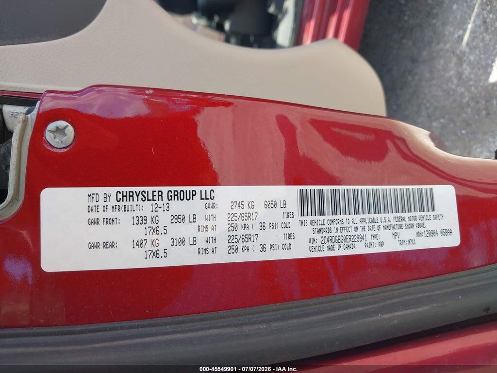 2C4RDGBG0ER229841 2014 DODGE GRAND CARAVAN photo no. 9