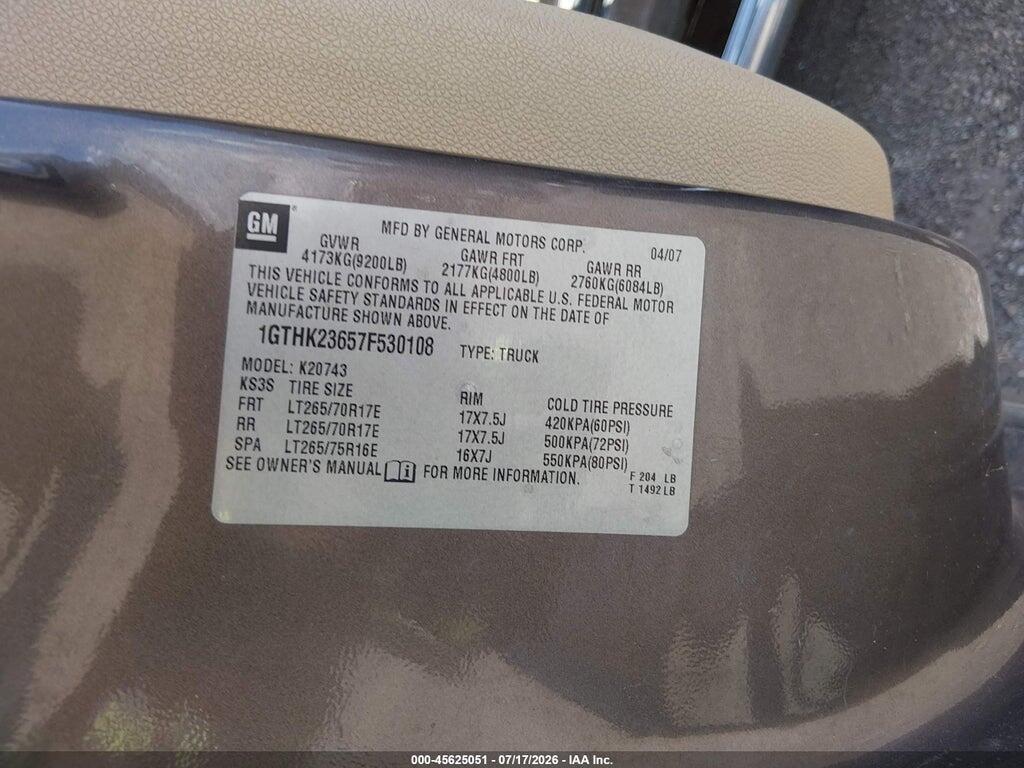 1GTHK23657F530108 2007 GMC SIERRA 2500HD photo no. 9