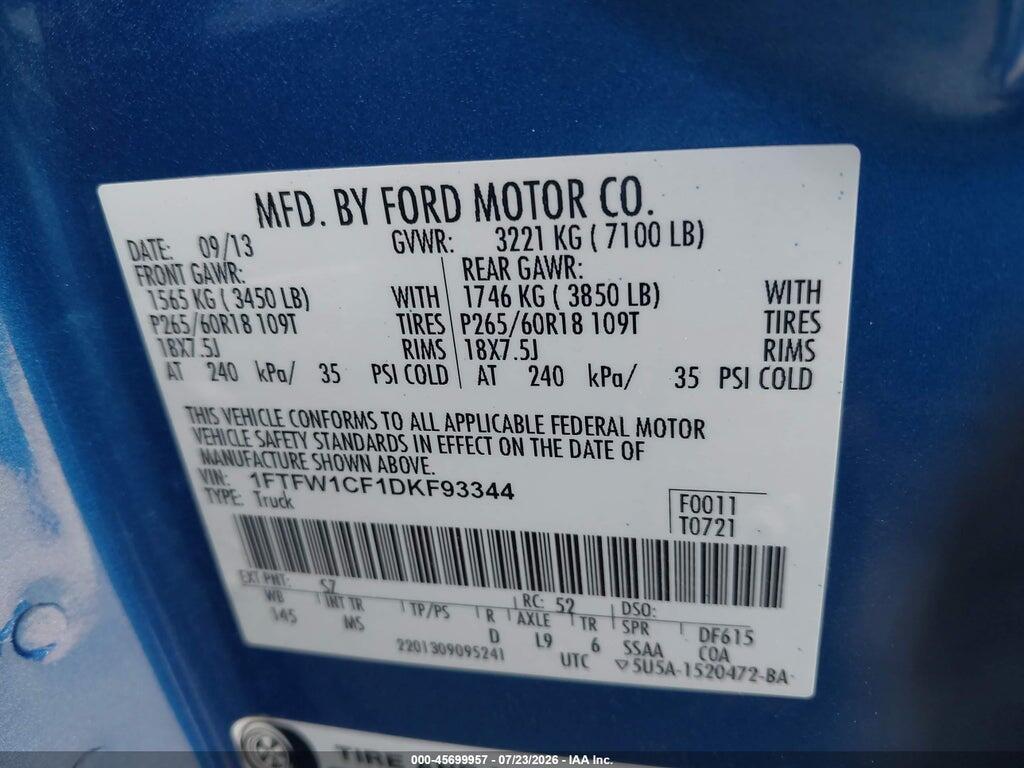1FTFW1CF1DKF93344 2013 FORD F-150 photo no. 9