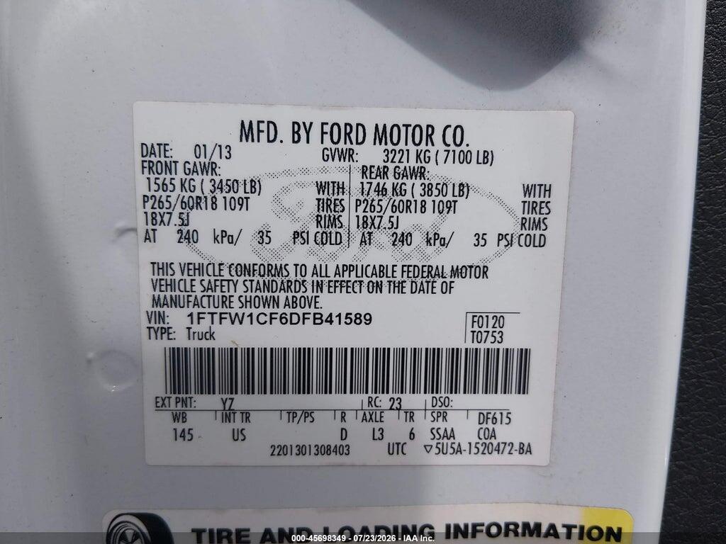 1FTFW1CF6DFB41589 2013 FORD F-150 photo no. 9