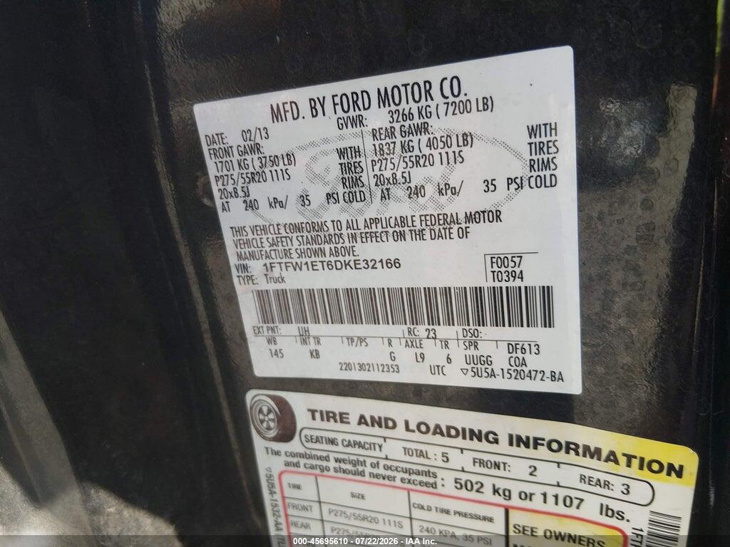 1FTFW1ET6DKE32166 2013 FORD F-150 photo no. 9