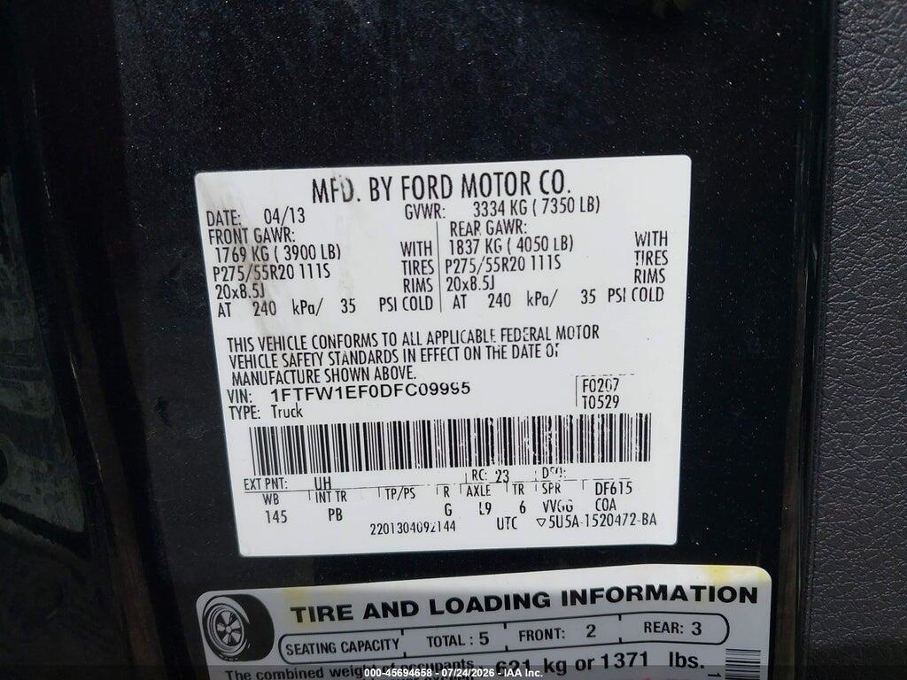 1FTFW1EF0DFC09995 2013 FORD F-150 photo no. 9