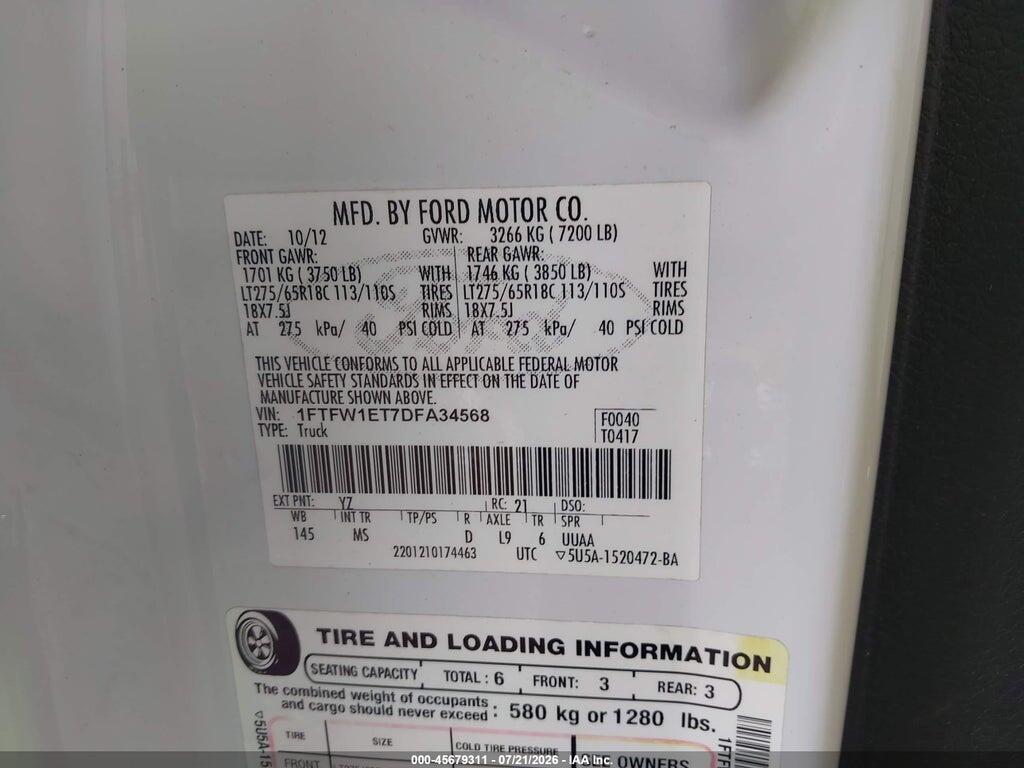 1FTFW1ET7DFA34568 2013 FORD F-150 photo no. 9