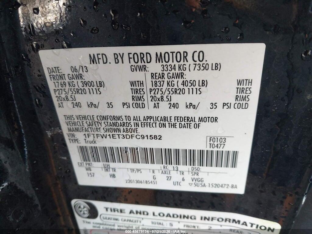 1FTFW1ET3DFC91582 2013 FORD F-150 photo no. 9