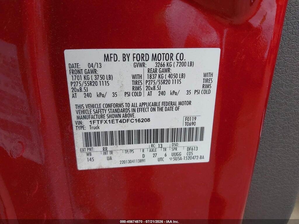 1FTFX1ET4DFC16208 2013 FORD F-150 photo no. 9